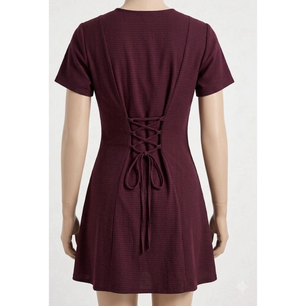 D.B.Y. Ltd. Vintage Burgundy Gingham Mini Dress M/L  Dark Academia Grunge Goth